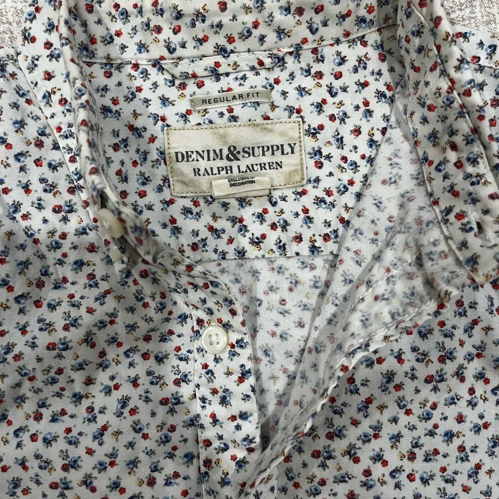 Denim & Supply Ralph Lauren White Shirt with Red & Blue Floral Print